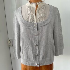 Vintage St. John Evening Elegant Silver Women's Sweater top 3/4 sleeves